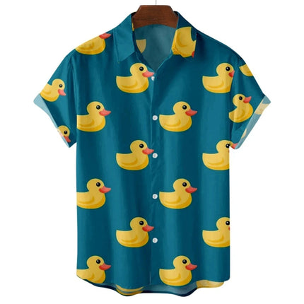 Men's Shirts Cute Duck 3D Print Summer Casual Oversized Short Sleeve Fashion Single-Breasted Blouses Trend Lapel Men's Clothing