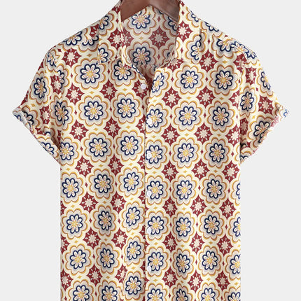 Mens Striped Casual Holiday Short Sleeve Orange Summer Button Down Shirt Hawaiian Shirt Summer Spring Lapel Button Down