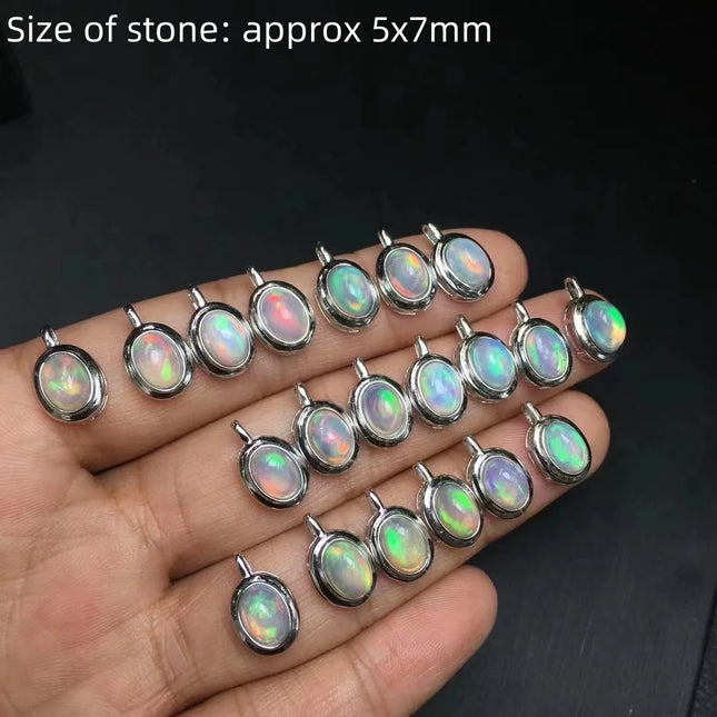1 Pc Fengbaowu Natural Colorful Opal Pendant Oval Cabochon 925 Sterling Silver Reiki Healing Stone Jewelry Gift For Women