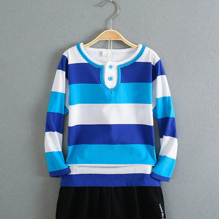 Children Long Sleeved Polos Shirts Boys Round Collar Shirt Autumn Cotton Long Sleeve Striped T-Shirt Polos Shirts For Boys