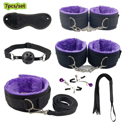 Adult Game Sex Products BDSM Bondage Set Metal Anal Plug Fox Tail Handcuffs Whip Gag Sex Shop Erotic Sex Toys For Couples Women