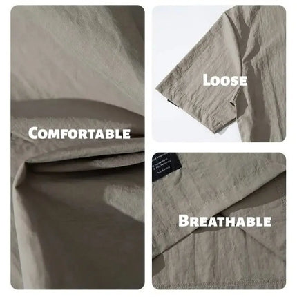 Retro Outdoor Men's Short-Sleeved T-Shirt with Half-Zip: Sun-Protective, Loose-Fitting, Quick-Drying and Breathable