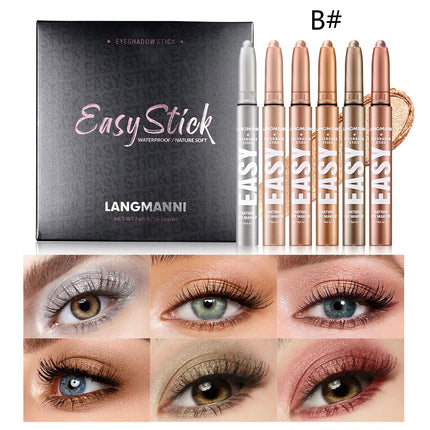 6-Color Eyeshadow Stick Pearlescent Matte Multi-color Anti-smudge Eyeshadow Pen 6 Pcs Set