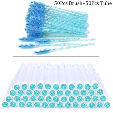 50/100pcs Diamond Eyebrow Brush Tube Disposable Eyelash Brush Reusable Crystal Eyelash Brush Replaceable Dust-proof Makeup Sets