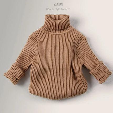 2025 Kids Korean Style Turtleneck Sweater Winter High Neck Ribbed Knit Pullover Fashion Boy Girl Chic Warm Clothes
