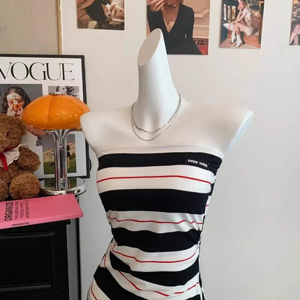 Ultra Sexy Striped Pure Desire Backless Vest with Anti-Slip Strip Integrated Cotton Camisole Tank Top Women's Fashion