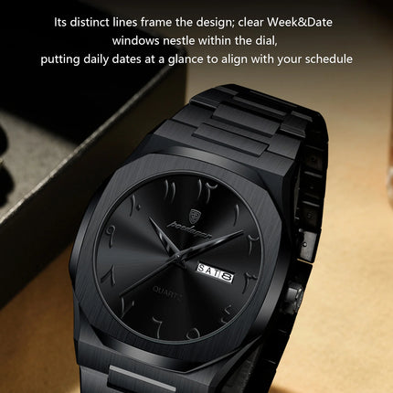 POEDAGAR Fashion High Quality Men Clock Date Week Waterproof Watch For Man Quartz Stainless Steel Luxury Men's Watches Reloj+Box