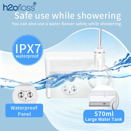 H2ofloss Water Flosser 570ml Portable Oral Irrigator 140PSI 6 Modes 5 Tips with Travel Bag USB Rechargeable for Dental Cleaning