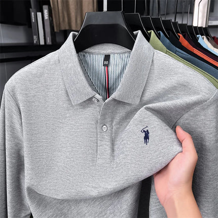 High-end brand 100% cotton long sleeve polo shirt, fashion luxury, pony embroidery, business casual comfort, new Paul men's T-shirt