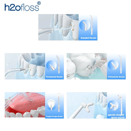 H2ofloss Water Flosser 300ml Oral Irrigator 140PSI with Gravity Ball Design 5 Modes 5 Tips USB Rechargeable for Teeth Cleaning