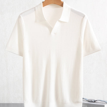 Summer New Men's 100% Lyocell Polo Neck Solid T-Shirt Knitted Pullover Polo Shirts Business Casual Short Sleeve Thin Tops Tees