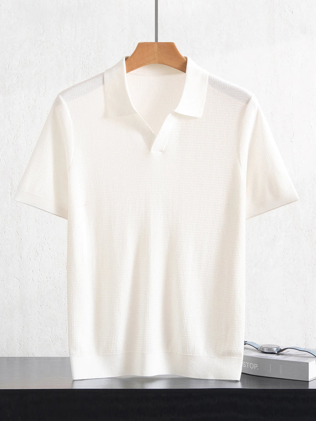 Summer New Men's 100% Lyocell Polo Neck Solid T-Shirt Knitted Pullover Polo Shirts Business Casual Short Sleeve Thin Tops Tees