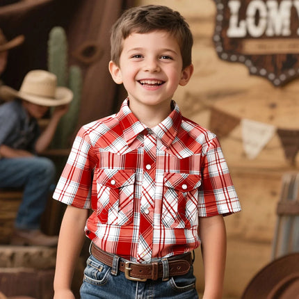Boys Western Shirts Cowboy Outfit for Kid Toddler Halloween Carnival Fancy Dress Set Farm Theme Birthday Paty Gift Plaid Clothes