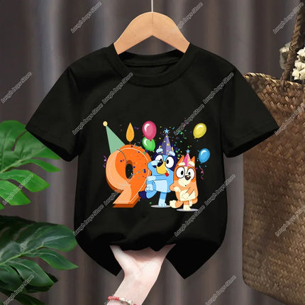 Blueys Bingo Birthday Number T-shirt Party Supplies Gift Cartoon Children Clothes Boys Tops Tshirt Summer Short Sleeve T-shirts