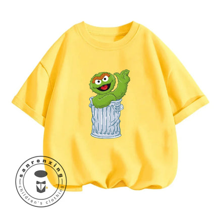 2026 Summer Fashion Sesame Street Crew Neck T-Shirt 3-14Y Boys Girls Cute Kawaii Cartoon Street Hot Outdoor Casual Lovely