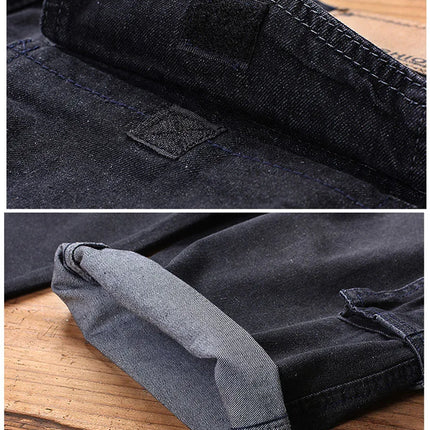 New Summer Men's Multi-pocket Jeans, Workwear-style Blue Denim Shorts, Asian Sizes 30–42.