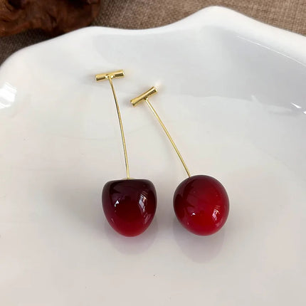 Sweet Red Cherry Earrings for Women Fashion Delicate Fruit Design Drop Dangle Earrings Wedding Party Korean Ear Jewelry Gift