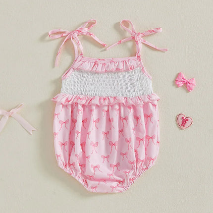 Summer Newborn Baby Rompers Infant Bow Print Letter Embroidery Sweet Girls Sleeveless Jumpsuits Baby Fashion Clothes 0-18M