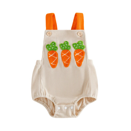 Baby Romper Sleeveless Embroidery Carrot Bodysuit Overalls Easter Clothes for Girls Boys