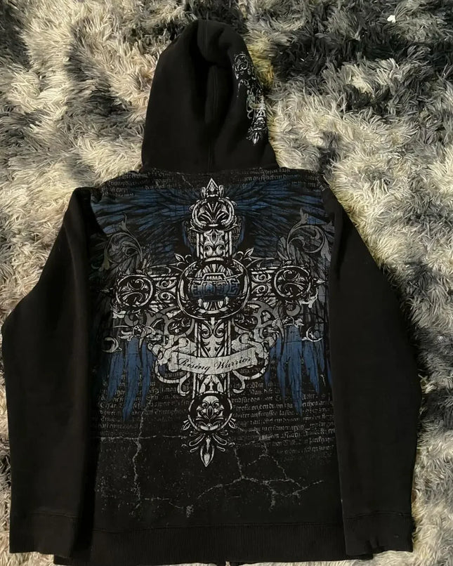 Woman Hoodie Y2K Cyber Grunge Emo Zip Up Sweatshirts Vintage Graphics Print Kpop Aesthetic Gothic Clothes Clothes for Women