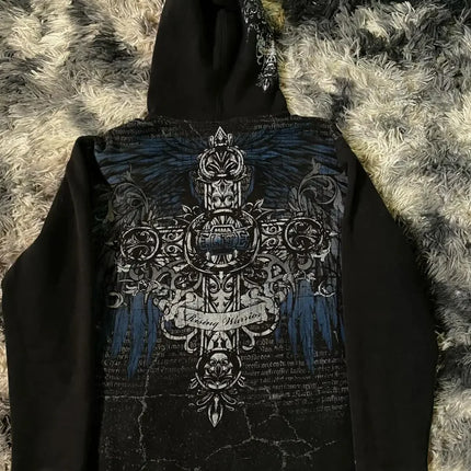 Woman Hoodie Y2K Cyber Grunge Emo Zip Up Sweatshirts Vintage Graphics Print Kpop Aesthetic Gothic Clothes Clothes for Women