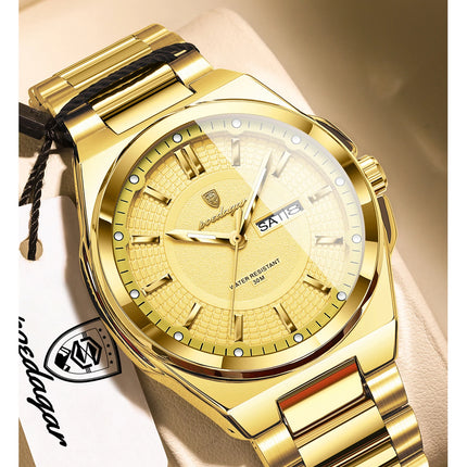 POEDAGAR Luxury Business Men's Watches Stainless Steel Waterproof Luminous Men's Watch Date Week Quartz Original Men's Wristwatches