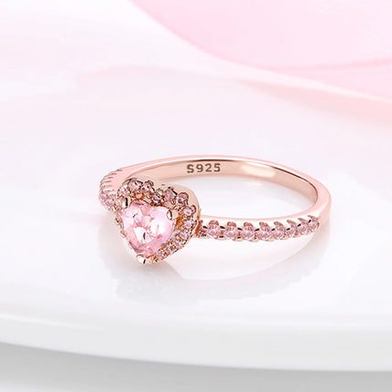 Rose Gold Plated Elegant Heart Halo Cocktail Ring Brilliant Multi Stone Fine Jewelry For Women And Teens
