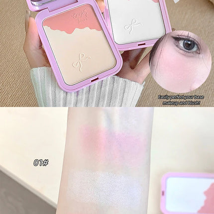 Gege Bear 2-in-1 Highlighter Blush Powder With a Powder Puff Multi-functional Makeup Brightening Natural Matte Makeup