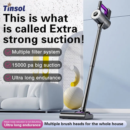 TINSOL 15000PA handheld cordless vacuum cleaner, vacuuming and mopping all-in-one, suitable for both dry and wet use vacuuming