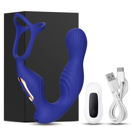 Prostate Massager Vibrator for Men Anal Plug Rechargeable 360 Rotating Head Remote Control Penis Ring Waterproof Sex Toy for Gay