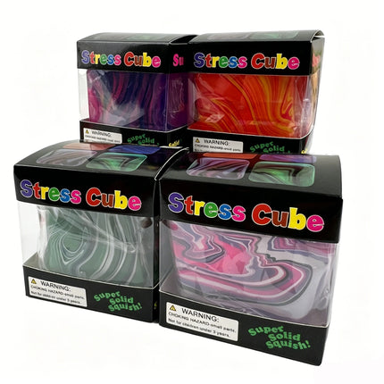 Stress Cube Squishy Gel Ball Marble Swirl Slow Rebound Soft Stretch Squeeze Fidget Sensory Decompression Anxiety Relief Toy.