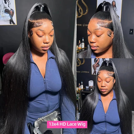 13x6 Lace Front Wigs Human Hair Pre Plucked Straight Human Hair Wig 200% Density HD Lace Frontal Wigs for Women Natural Black