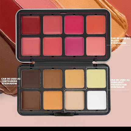 QIBEST 16 Colors Box Blusher Plate Multi-Color Cream Blush Plate Concealer Contour And Highlighter Palette Makeup Blush Face