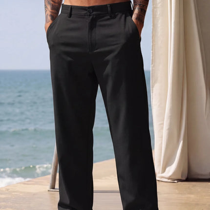 2026 Summer Men'S Cotton And Linen Pants Multiple Pockets Breathable Loose Drawstring Straight Leg Pants Sports And Casual Pants