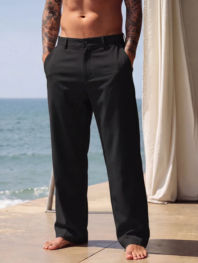 2026 Summer Men'S Cotton And Linen Pants Multiple Pockets Breathable Loose Drawstring Straight Leg Pants Sports And Casual Pants