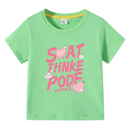 Summer Kids Girl T-Shirt Fashion Letter Print Short Sleeve Casual Tops Sweet Cool Style Teen Girls Clothing