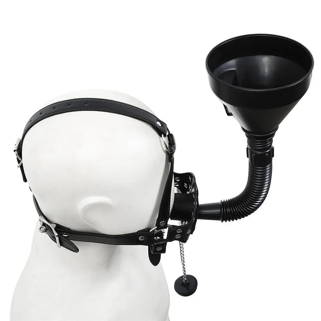 BDSM Mouth Gag with Water Funnel Adjustable Erotic Head Harness Water Funnel Open Mouth Gags Bdsm Sex Toys for Adults Couples
