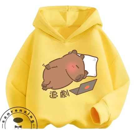 Kids Capybara Street Casual Hoodie Boys Girls Autumn Winter Cute Kawaii Fashion Cartoon Outdoor Tops 3 14 Years
