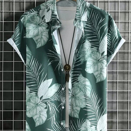 Hawaiian 3D Plant Shirt Flower Geometric Printed Blouse Street Outdoor Single-Breasted Beach Short Sleeve Tops Men's Clothing