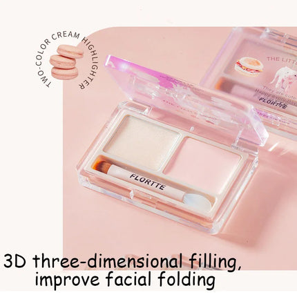 Flortte 2-color Double Texture Cream Highlighter Powder Matte Glossy Diamond Glitter Contour Brighten Palette Face Makeup Beauty