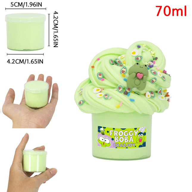 70ml/300ml Frog Fluffy Butter Slime Set Scented Slime for Kids Party Favor and Christmas Gift Putty Complete with Slime Charms