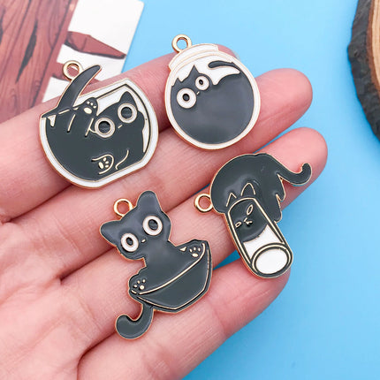 10pcs/Lot Music Cartoon Cute Black Cat Charms Cartoon Enamel  Pendants For DIY Jewelry Making Handmade Decoration Accessories