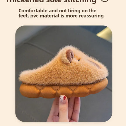Kids Winter Warm Cotton Slippers Cute Capybara Slip-On Shoes for Boys & Girls Soft Non-Slip Soles Lightweight Easy Wear Closure