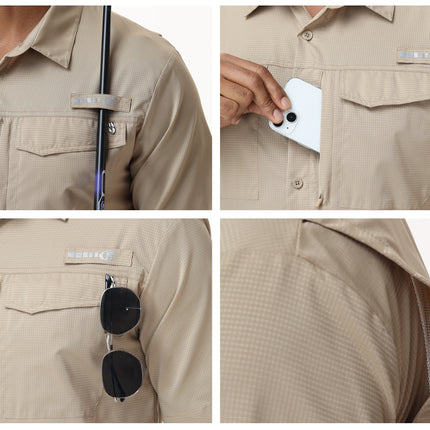 Summer UPF 50+ Men's Short Sleeve Fishing Shirts, Breathable Cargo Shirt, Button Down Tactical Shirts Cooling for Hiking Safari