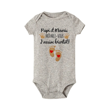 Grandpa and Grandma Get Ready I'll Be Here Soon Print Baby Romper Pregnancy Announcement Infant Bodysuit Outfit Newborn Jumpsuit