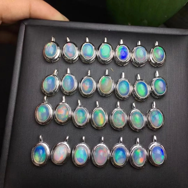 1 Pc Fengbaowu Natural Colorful Opal Pendant Oval Cabochon 925 Sterling Silver Reiki Healing Stone Jewelry Gift For Women