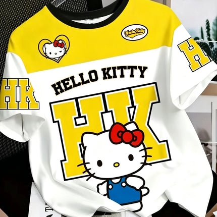 The bestseller Summer Men Women Unisex Short Sleeve T-Shirts Breathable Quick Drying Couple Casual T-shirt Hello Kitty HK Tee