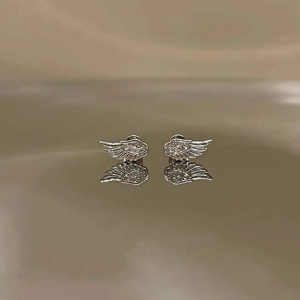 Fashion Silver Color Zircon Wing Stud Earrings for Women Luxury Shiny Crystal Geometric Personality Ear Bone Nail Jewelry Gifts