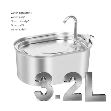 3.2L Cat Automatic Water Dispenser Pet Water Fountain USB With Filter Stainless Steel Dog Drinking Fountain For Cats Dogs ﻿