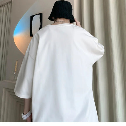 Men's Cotton T-shirts White Men's Oversized T-Shirt Solid Summer Casual Wear Tee Shirts Fashion for Men 5XL Male Clothes